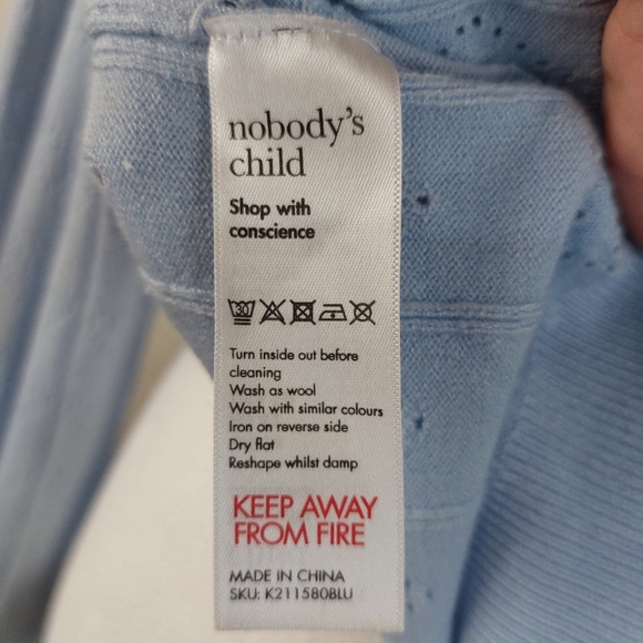 Nobody's Child Cardigan Light Blue Tie Front Hearts Pattern Bell Sleeve Size 14 - Picture 7 of 8